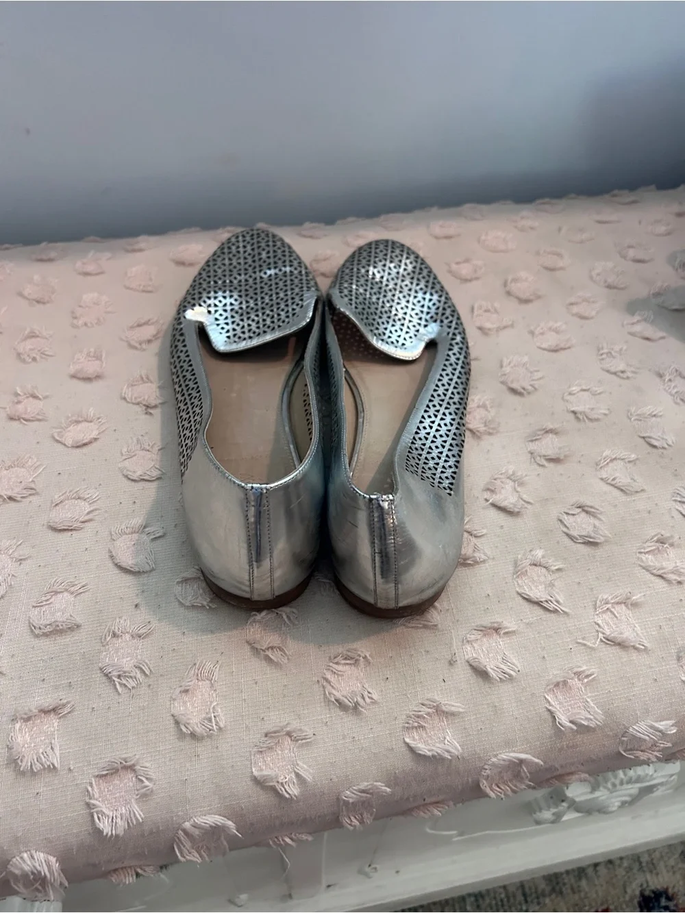 J. Crew Metallic Silver Laser-Cut Leather Flats